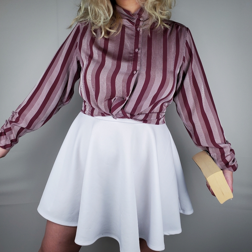 Jean de Pierre Vintage Striped Red High Neck Top